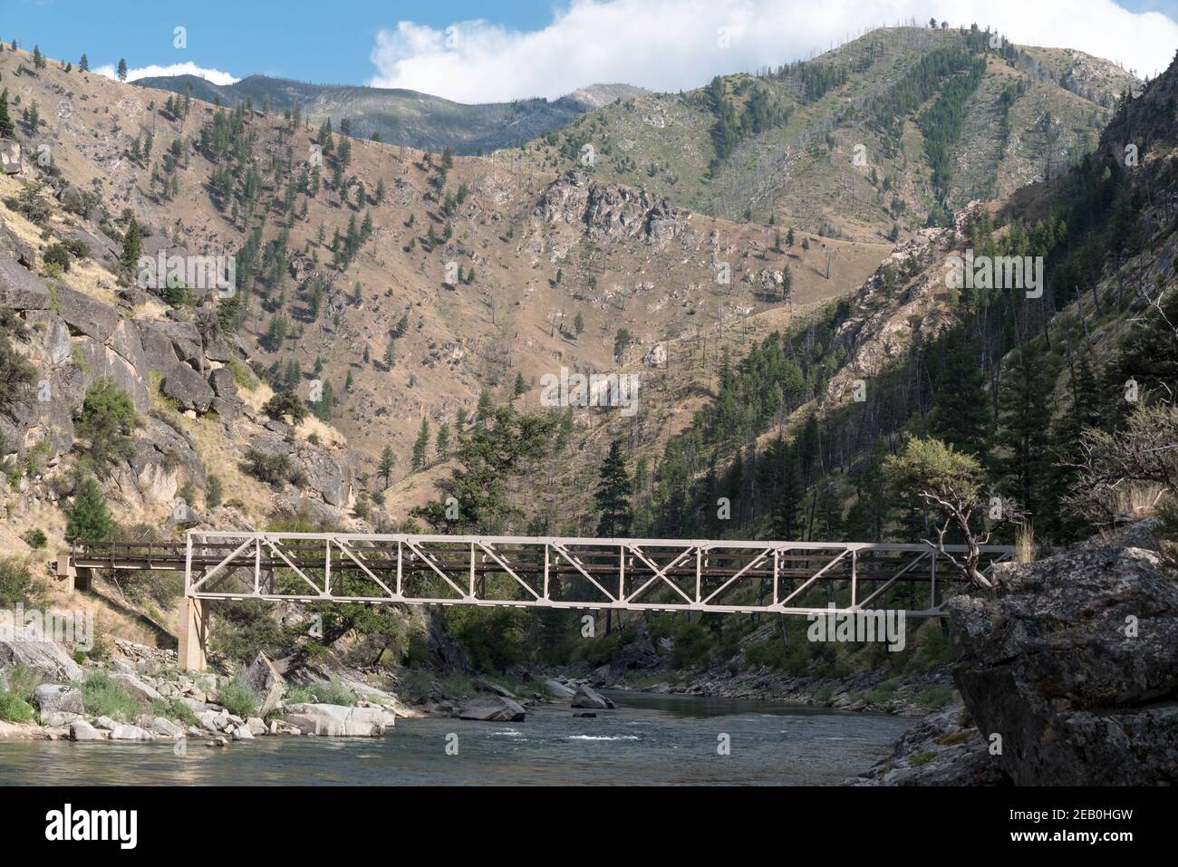 Pack ponte sulla biforcazione centrale del fiume Salmon, Idaho. Foto Stock
