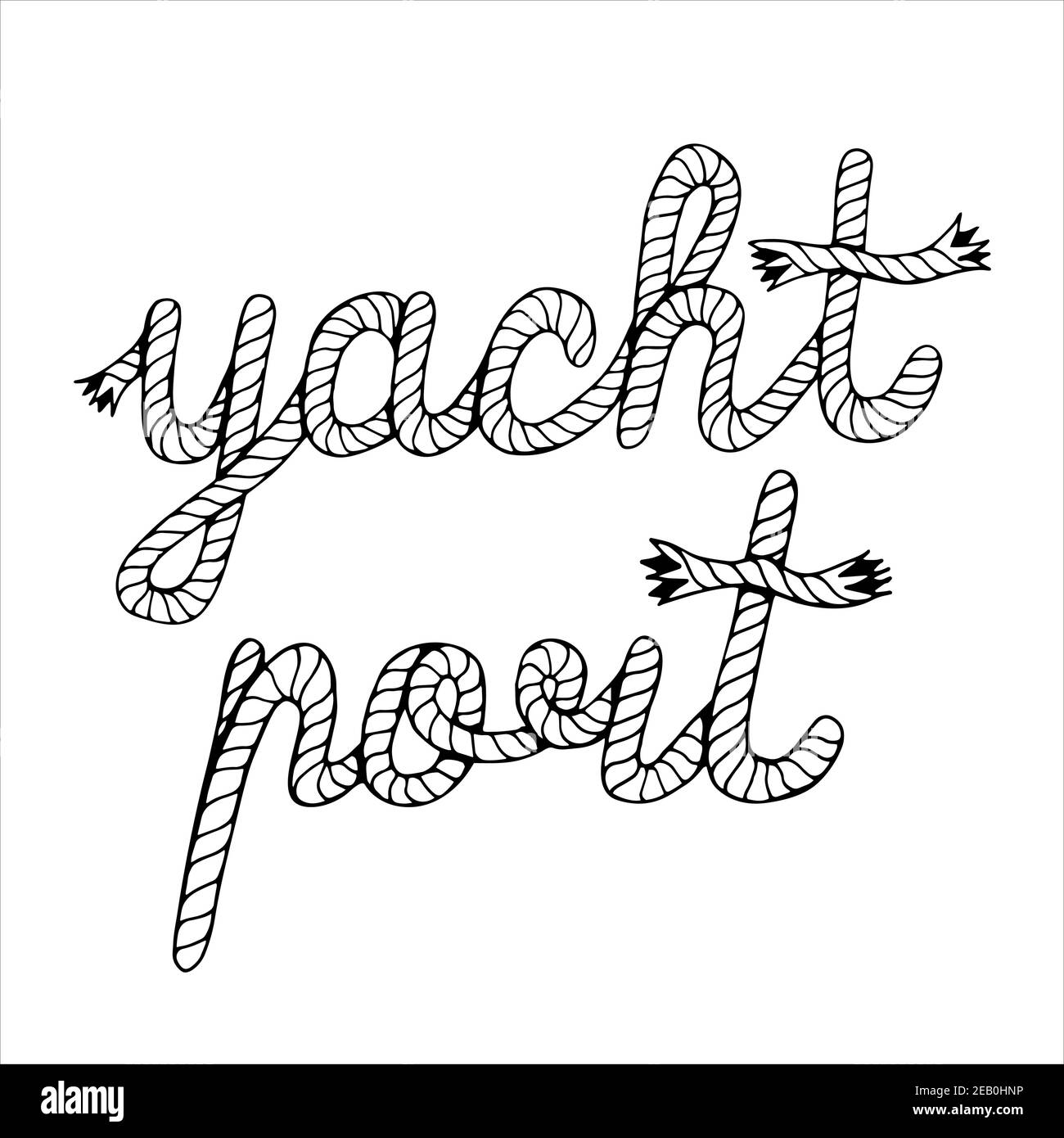 Yacht port, scritta con falser, illustrazione vettoriale disegnata a mano Illustrazione Vettoriale