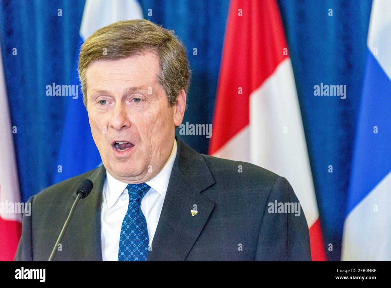 John Tory parla nel Municipio di Toronto, Canada Foto Stock