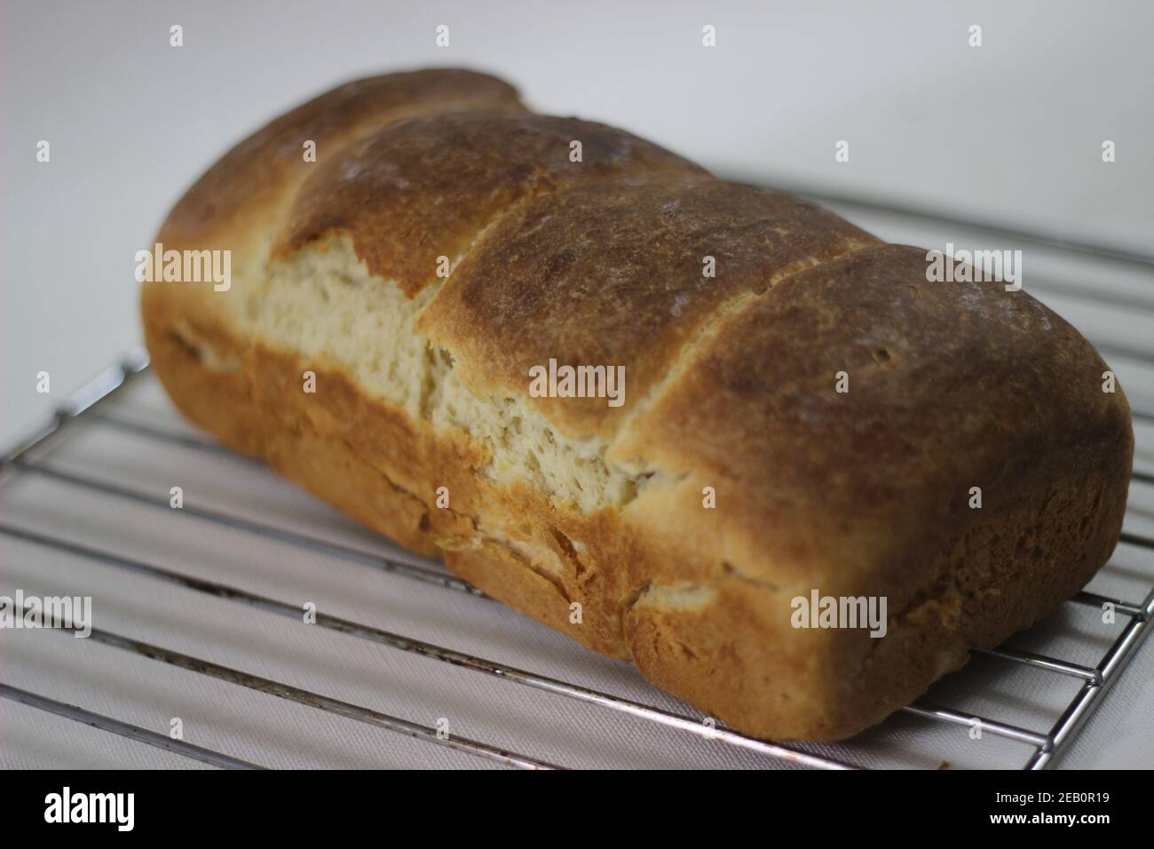 Pane di pane di panino di rotolo piccolo cotto in casa con le fasce rotte di rotoli visibili Foto Stock