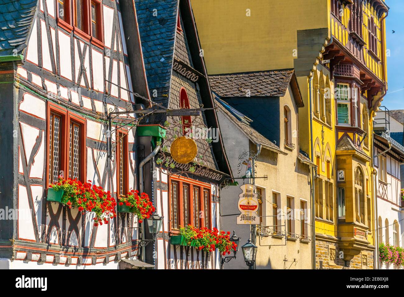 BACHARACH, GERMANIA, 16 AGOSTO 2018: Facciate in legno a Bacharach, Germania Foto Stock