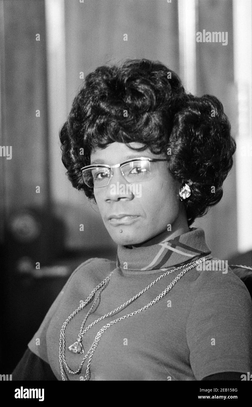 Shirley Chisholm, membro del Congresso dello Stato di New York, all'evento Black Caucus state of the Union, Washington, D.C., USA, Warren K. Leffler, 31 gennaio 1973 Foto Stock