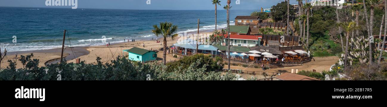 Crystal Cove Beach guardando verso il ristorante Beachcomber un cottage convertito in Crystal Cove state Park, tra Newport Beach e Laguna Beach USA Foto Stock