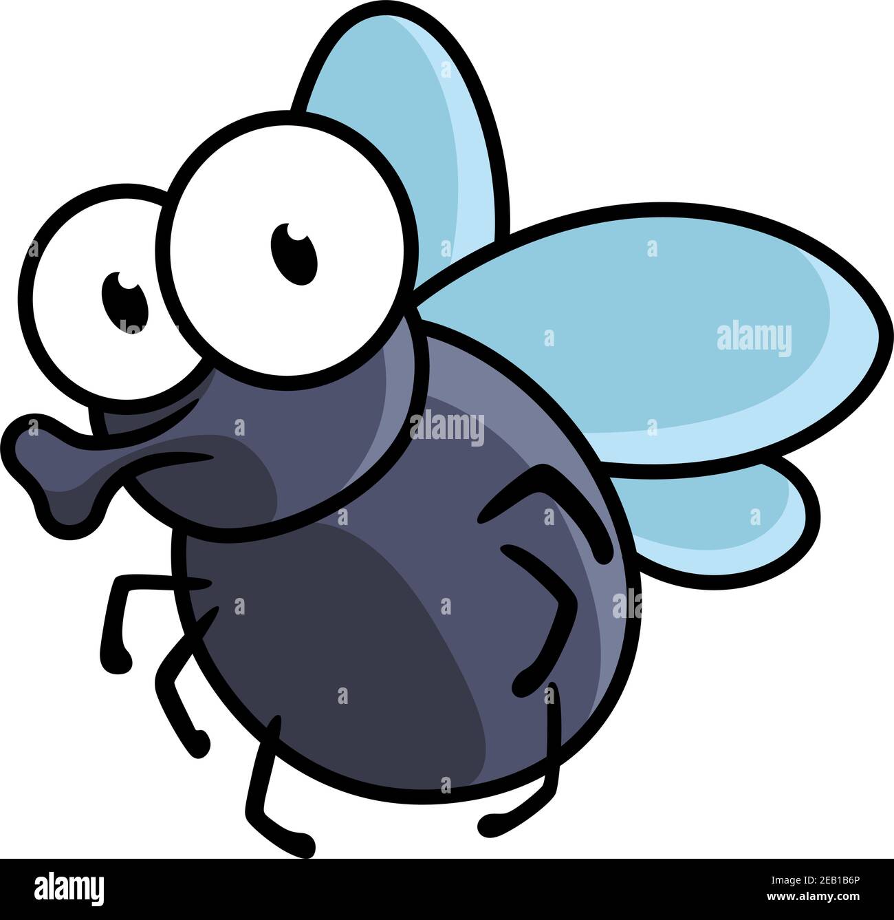Carino piccolo cartoon mosca insetto in blu con grande googly occhi e una probosca sporgente Illustrazione Vettoriale