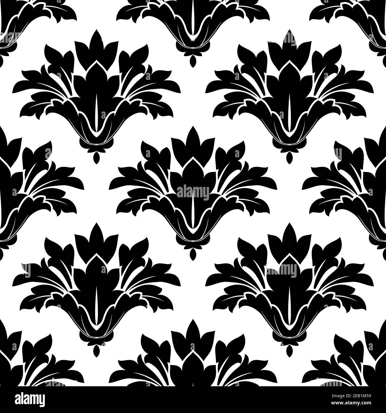 Motivo floreale nero arabesco senza cuciture con fiori decorativi dainy per design tessile e carta da parati Illustrazione Vettoriale