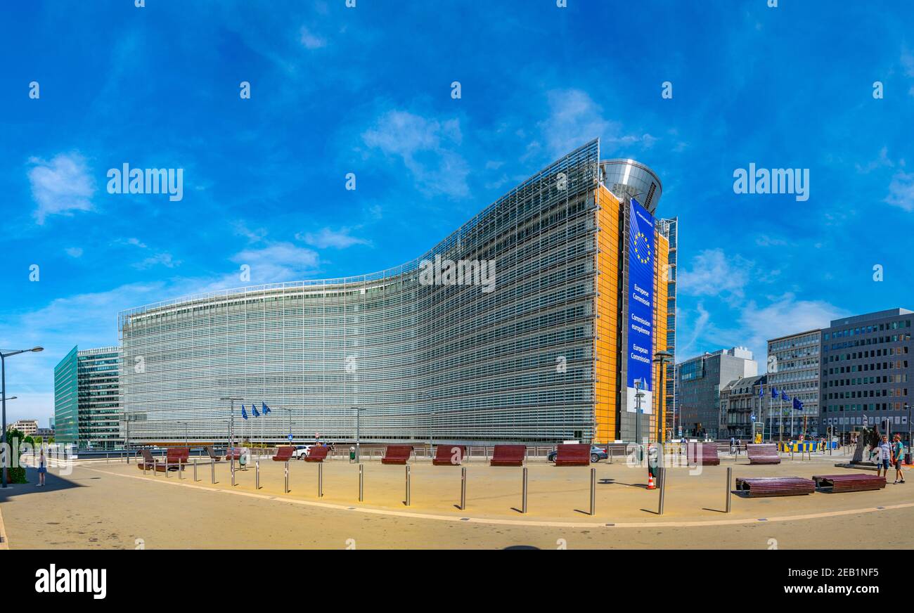 BRUXELLES, BELGIO, 4 AGOSTO 2018: Edificio Berlaymont della Commissione europea a Bruxelles, Belgio Foto Stock