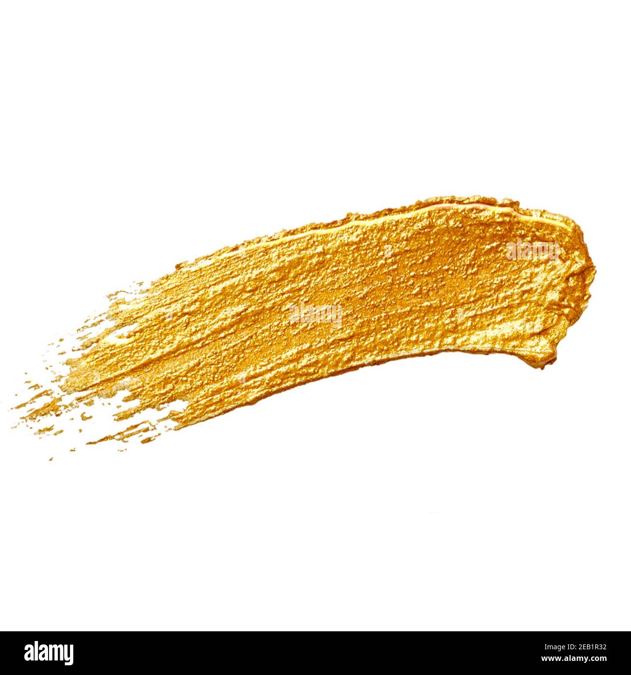 Pennello dorato striscio. Tratto di colore dorato su sfondo bianco Foto Stock