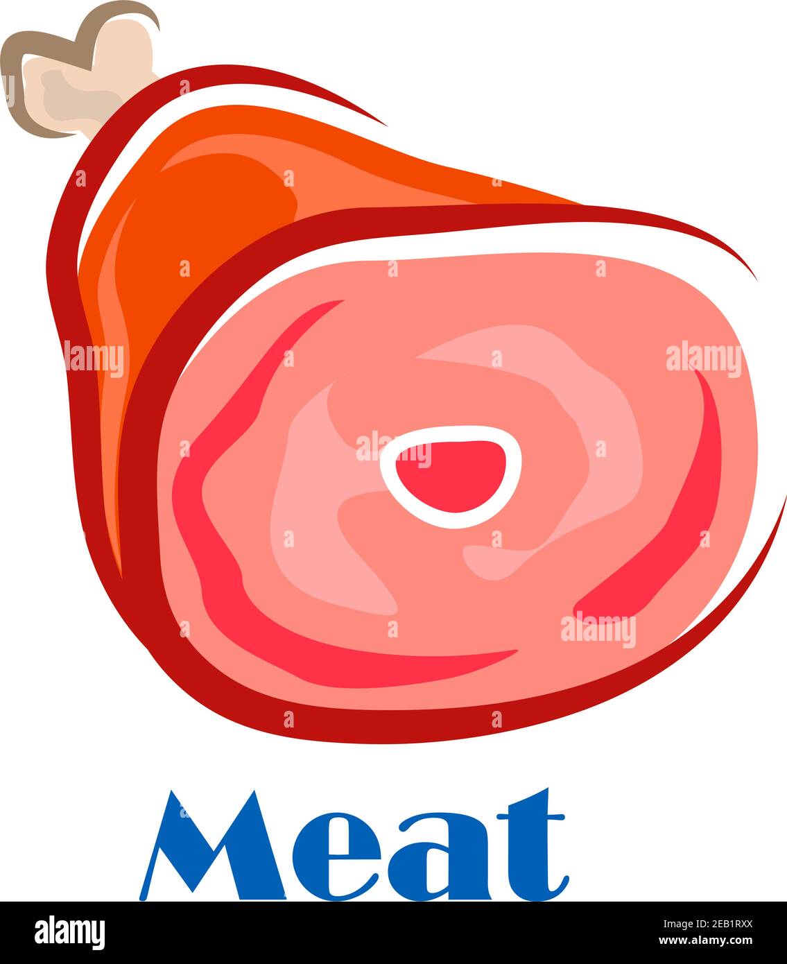 Poster di carne in stile cartoon raffigurante carne di maiale o manzo fresco gamba con osso adatta per il design pubblicitario del macellaio Illustrazione Vettoriale