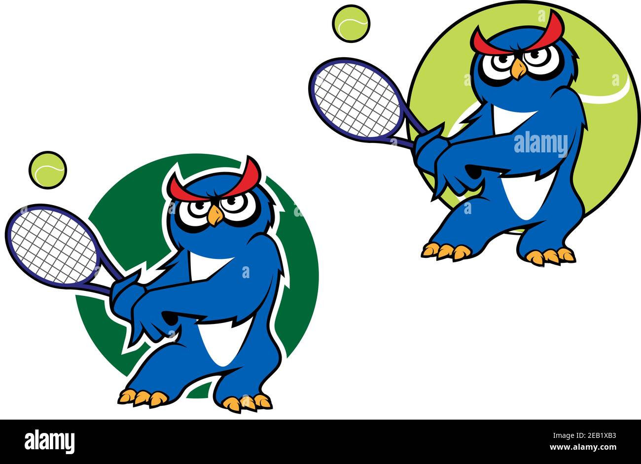 Gufo blu cartoon che gioca a tennis con palla da tennis sul sfondo e  seconda variante con sfondo verde scuro adatto allo sport mascot o emblem  desi Immagine e Vettoriale - Alamy