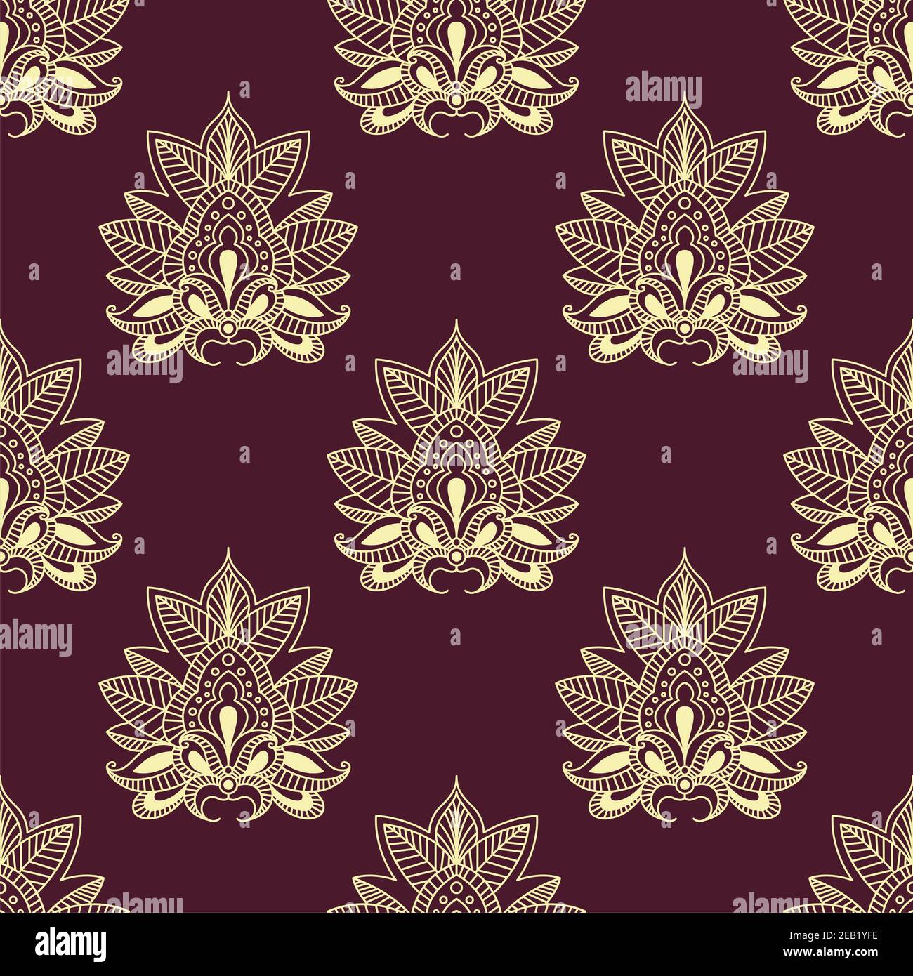 Paisley fiorisce motivo senza cuciture su sfondo bordeaux con beige astratto fiori composti da fiori appuntiti con punte ricce per carta da parati o tex Illustrazione Vettoriale