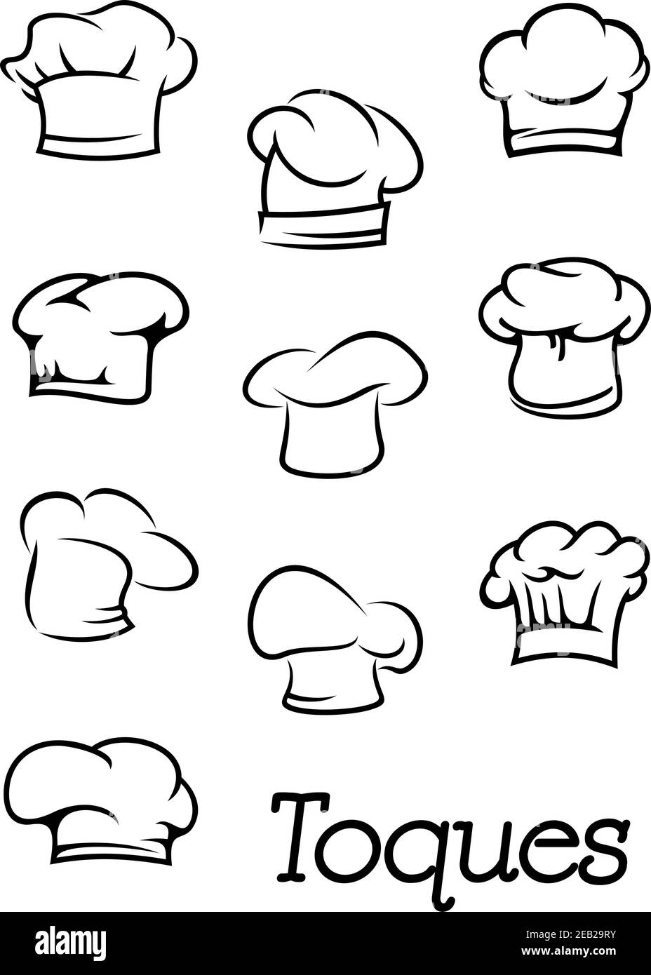 Capo chef o panettiere tradizionale professionale uniforme toques in profilo stile di schizzo per il menu del ristorante o il design promozionale Illustrazione Vettoriale