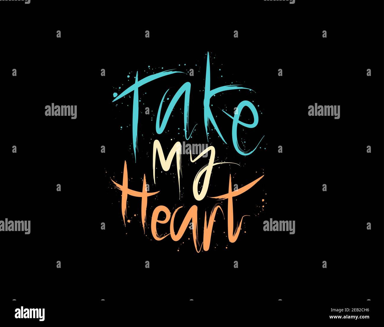 Prendi la scritta My Heart (il mio cuore) testo su sfondo nero nell'illustrazione vettoriale. Per poster di tipografia, album fotografico, etichetta, sovrapposizioni di foto, biglietti d'auguri Illustrazione Vettoriale
