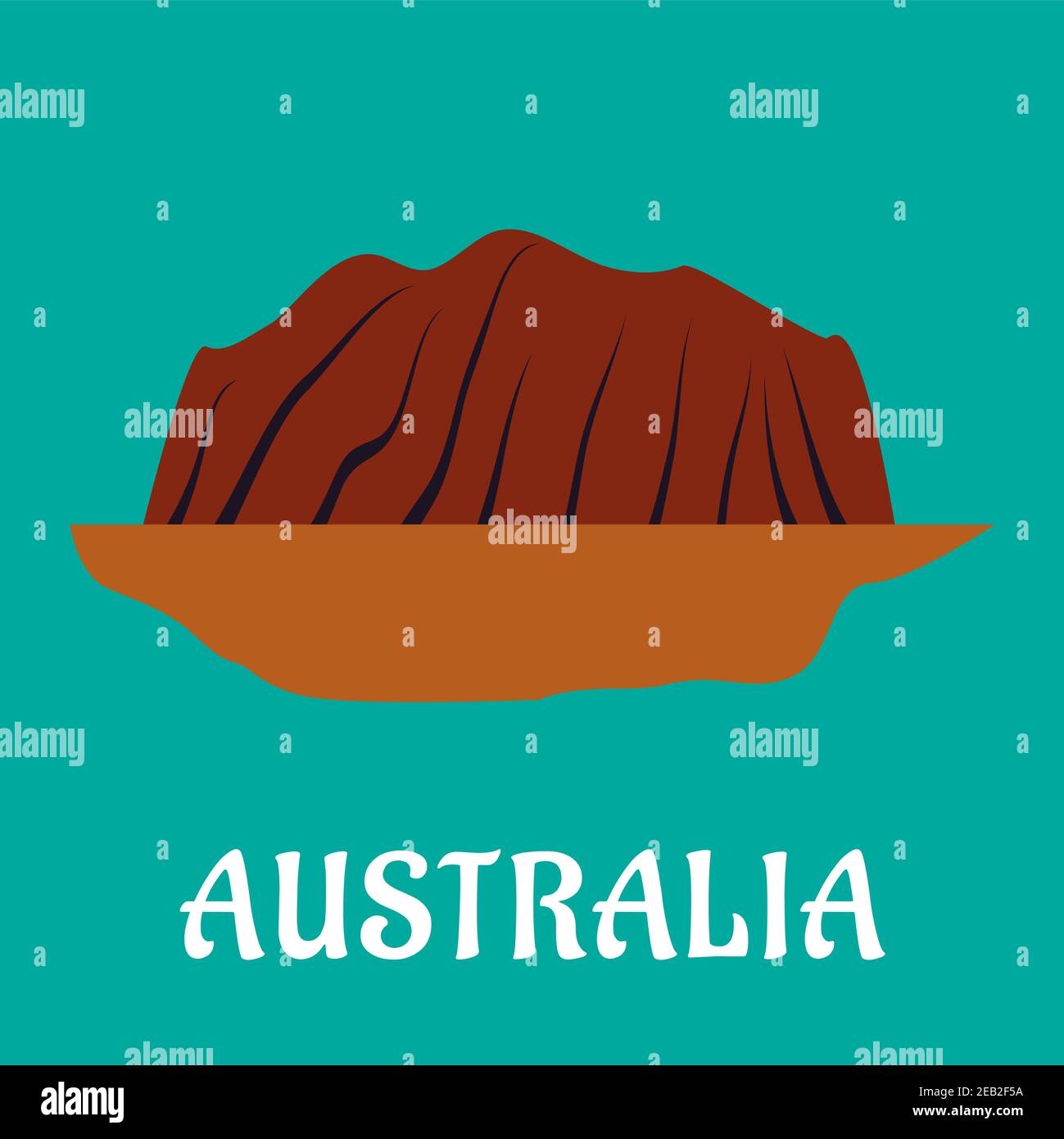 Concetto di viaggio australiano in stile piatto, con formazione naturale di arenaria Uluru, Ayers Rock come famoso punto di riferimento naturale e patrimonio dell'Australia Illustrazione Vettoriale