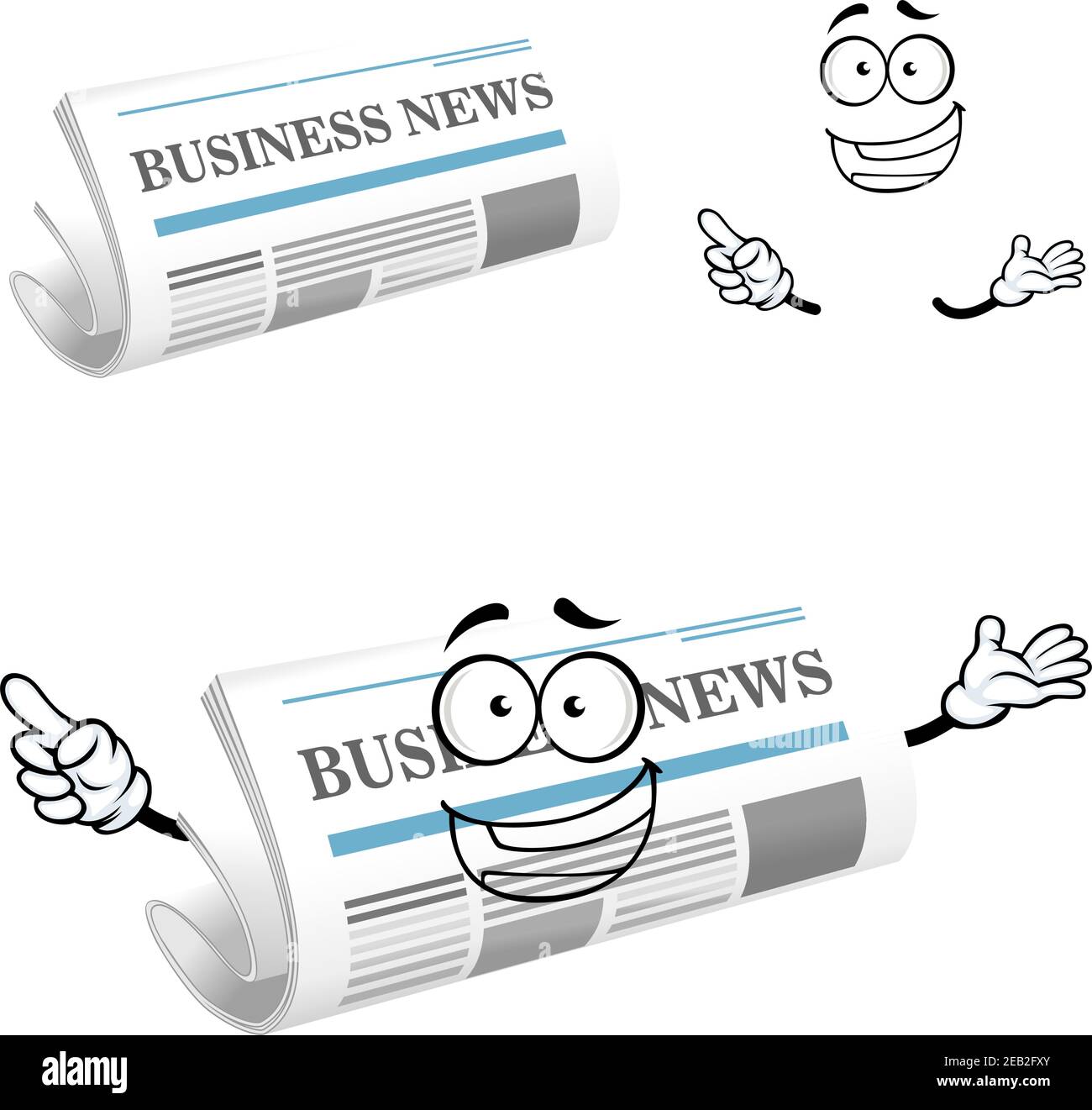 Gioioso cartoon di giornale piegato con titolo Business News sulla copertina, per media o icona di design Illustrazione Vettoriale