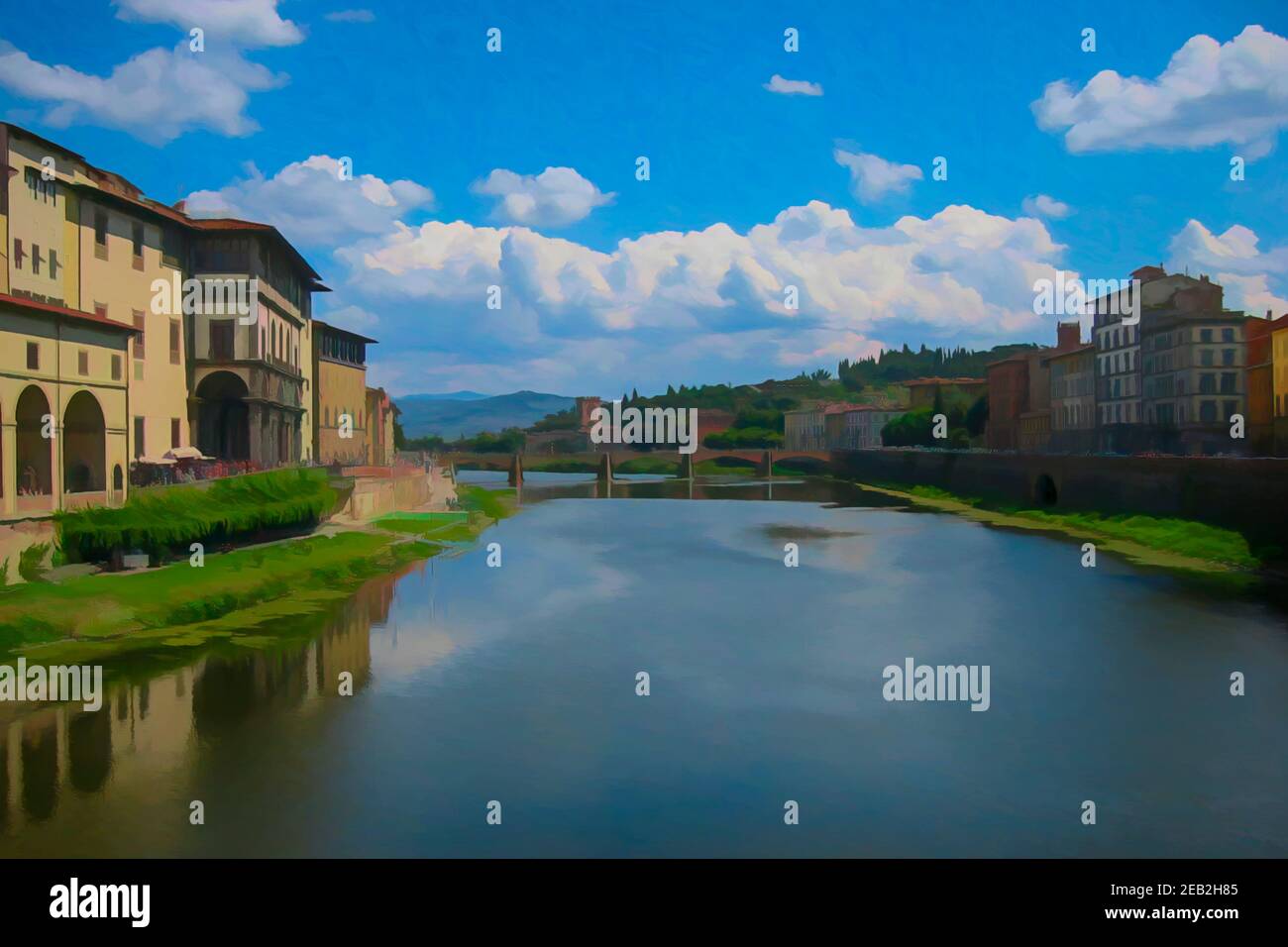 Pittura digitale di Ponte Vecchio, Firenze, Italia. Foto Stock