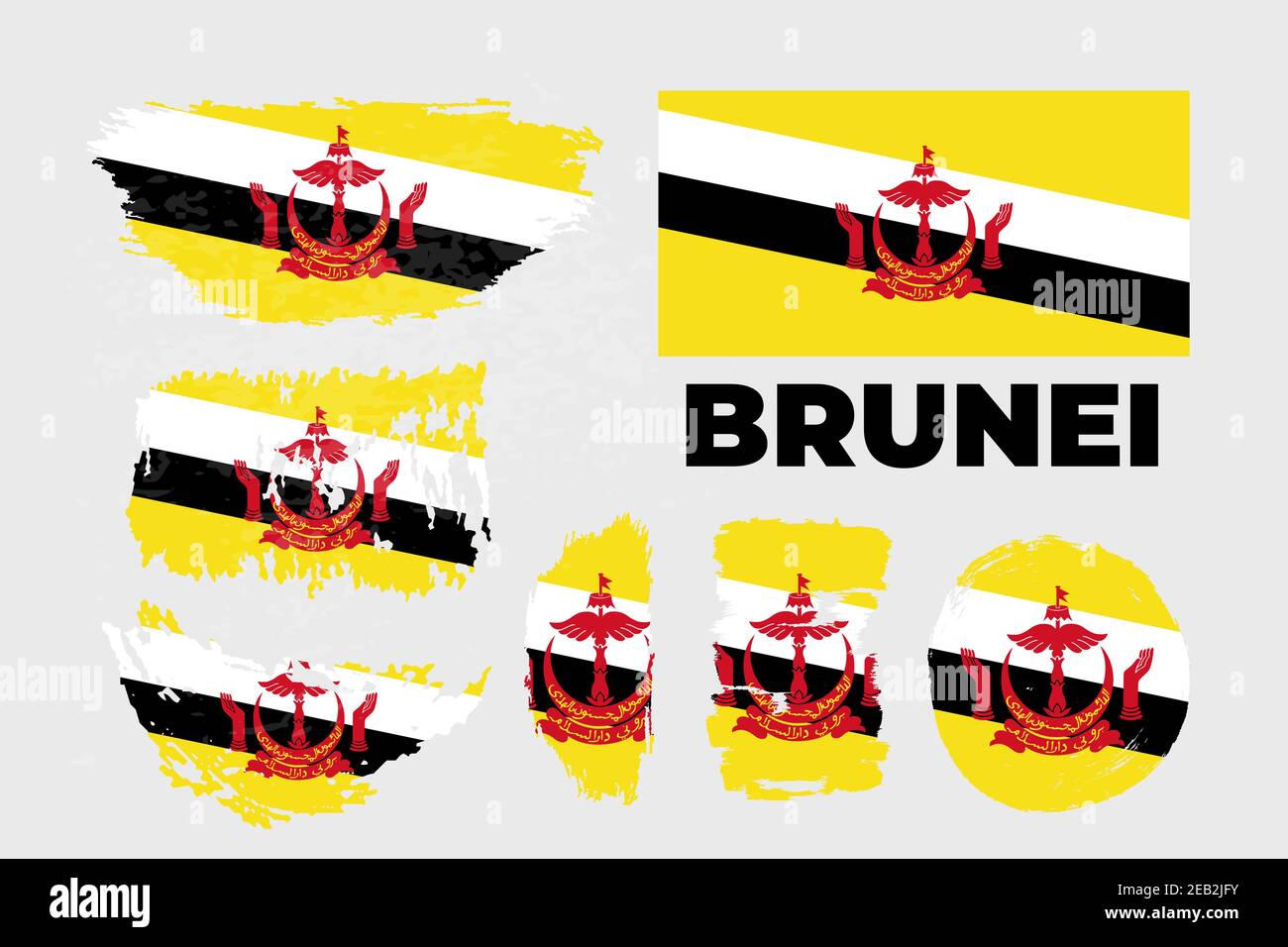 Colpo di pennello grunge con bandiera nazionale del Brunei. Stile disegno acquerello. Illustrazione Vettoriale
