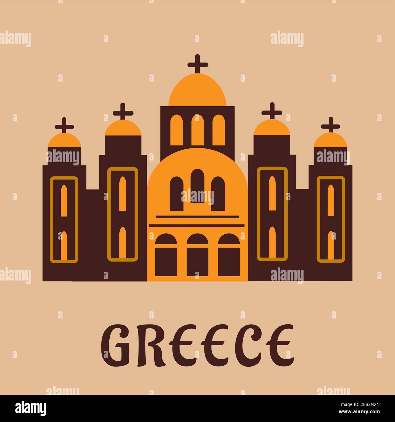 Chiesa greca icona piatta del vecchio tempio della cattedrale di Sant'Andrea. Per design a tema di viaggio Illustrazione Vettoriale
