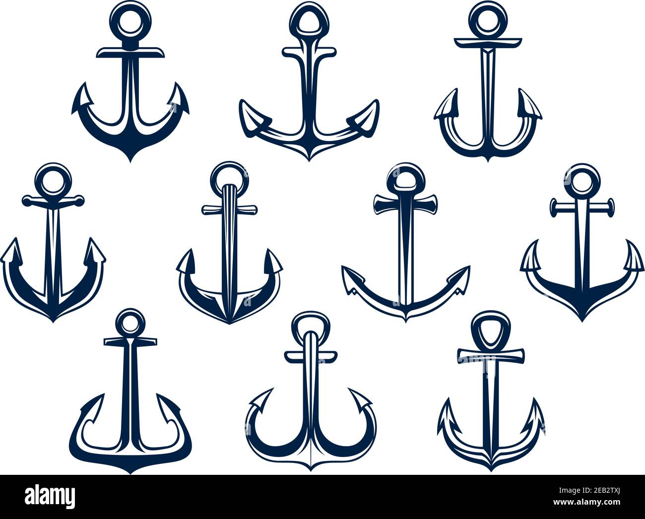 Set araldico di ancoraggi per navi marine di diverse forme temi nautici e marini elementi di design Illustrazione Vettoriale