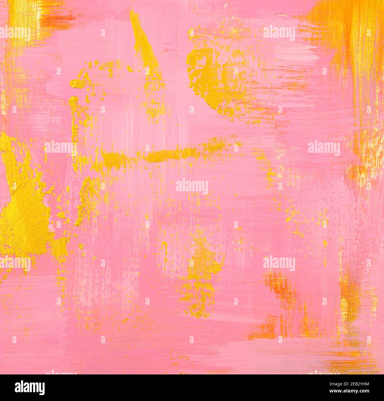Elemento pastello dorato e rosa pittura acrilica su tela opaca trama astratta sfondo. Fatto a mano, disegnato a mano. Stile immagine verticale. Foto Stock