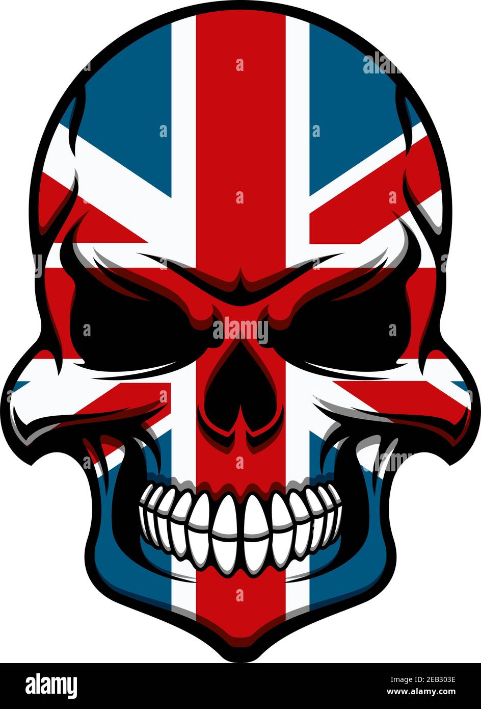 Tatuaggio al cranio con colorato motivo della bandiera nazionale di Union Jack Del Regno Unito Illustrazione Vettoriale