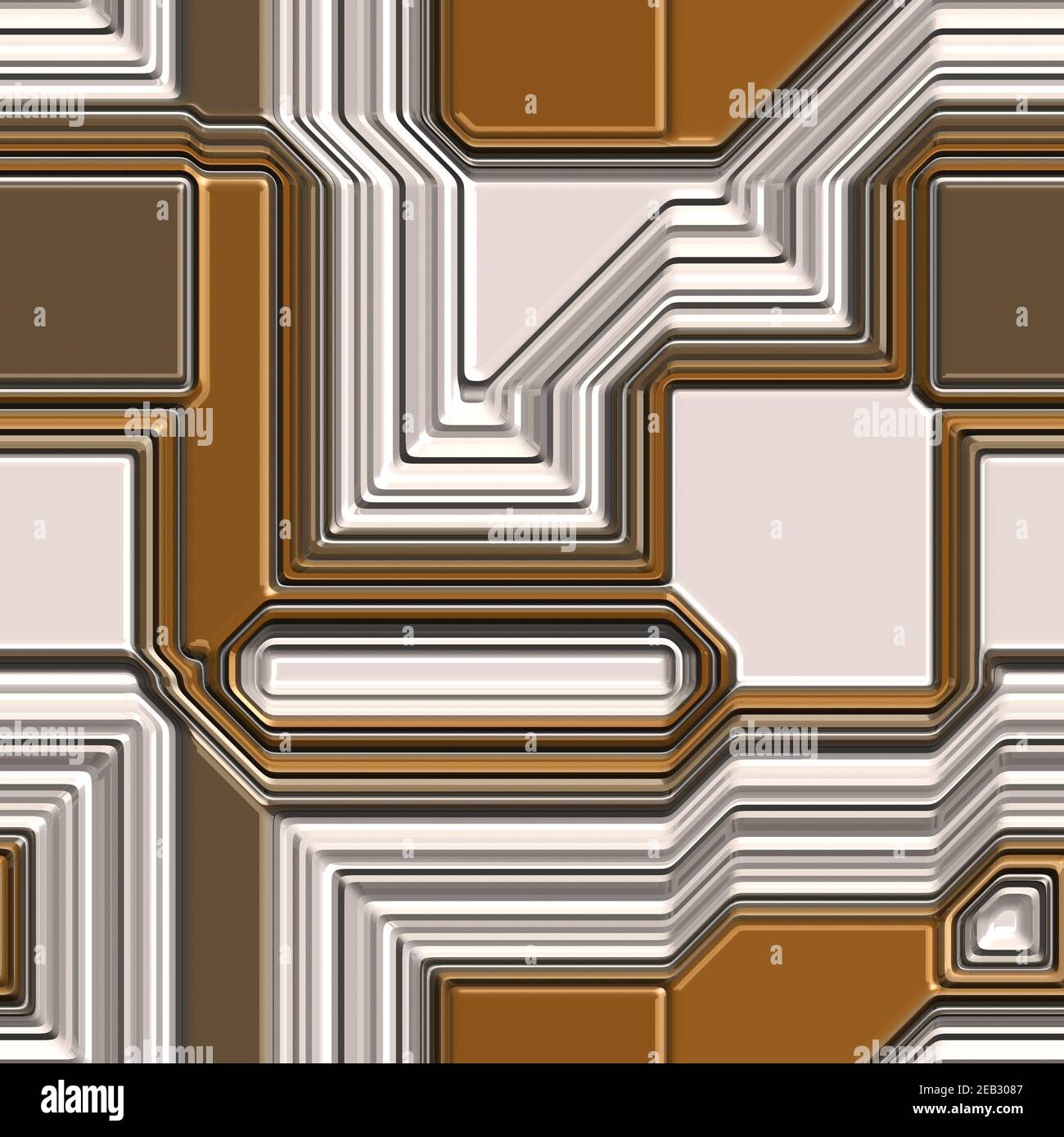 Rendering 3D di piastrelle di sfondo metallizzate ad alta tecnologia senza cuciture con una tavolozza di colori, motivi e trame esclusive Foto Stock