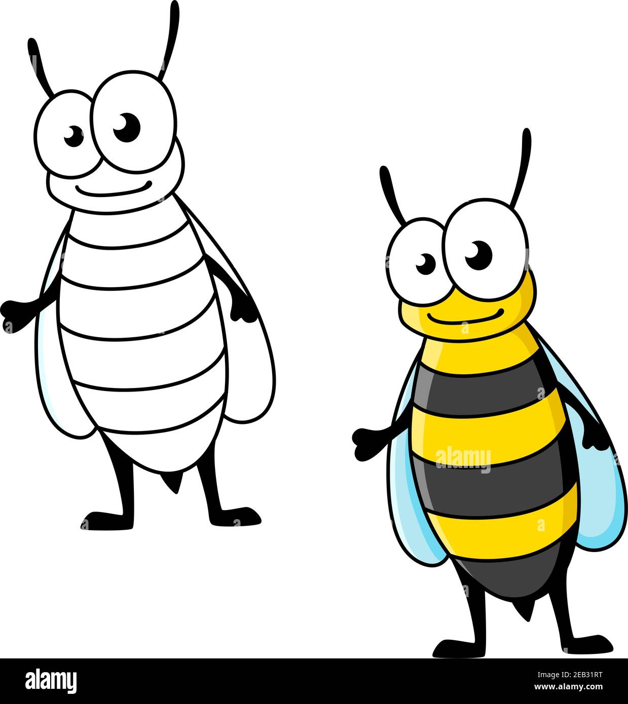Cartoon giubbotto giallo vespa carattere insetto con stinger e sorridente faccia Illustrazione Vettoriale