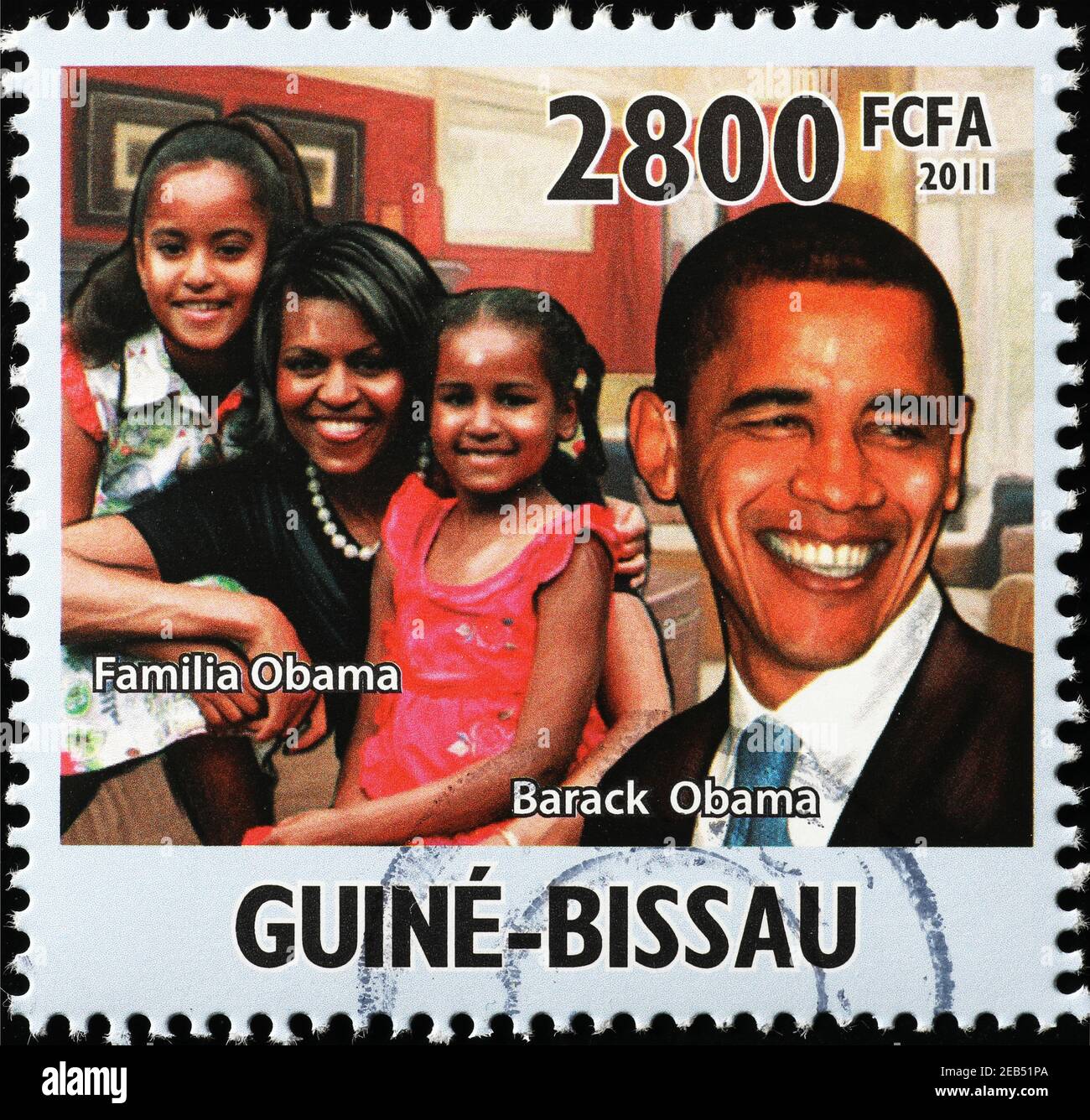 Barack Obama e la sua famiglia sul francobollo Foto Stock