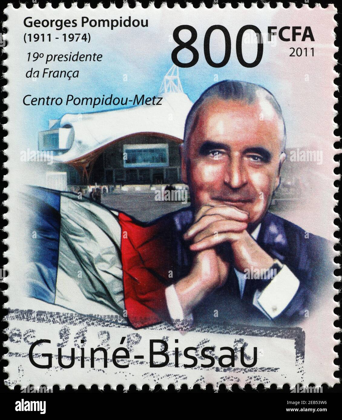 Ritratto di Georges Pompidou sul francobollo Foto Stock