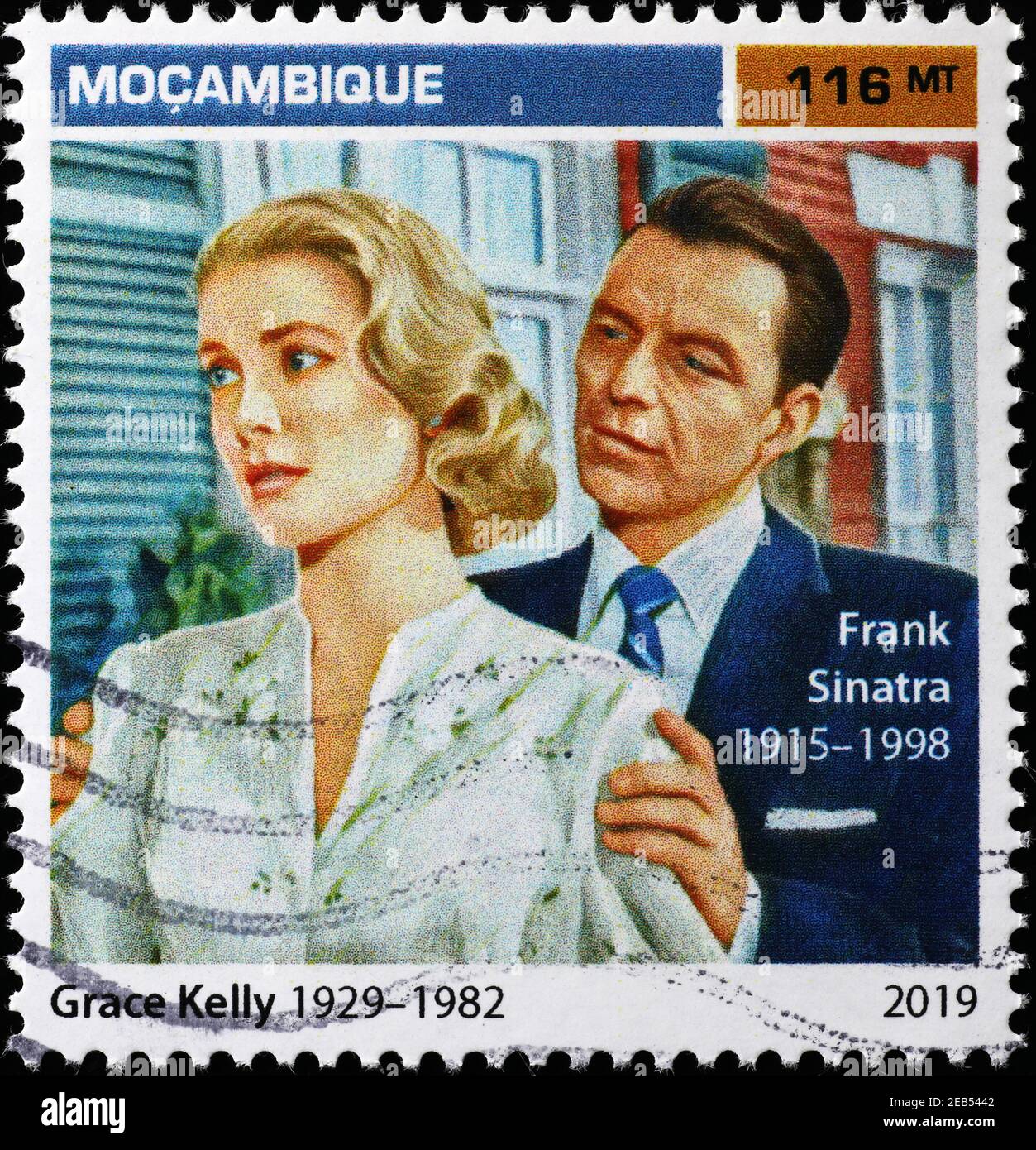 Grace Kelly e Frank Sinatra su francobollo africano Foto Stock