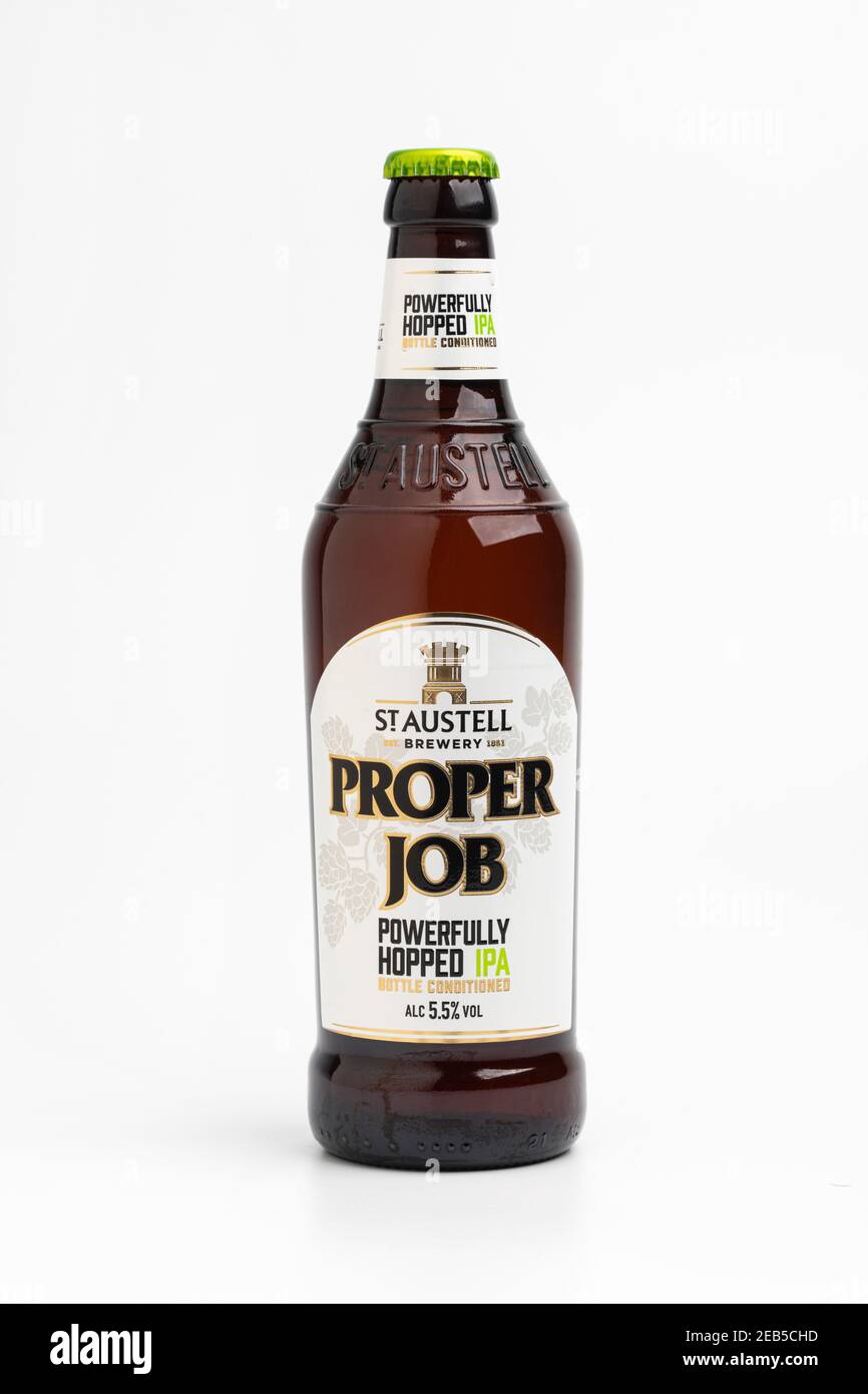 Una bottiglia di birra Cornish St Austell proprio job IPA Foto Stock