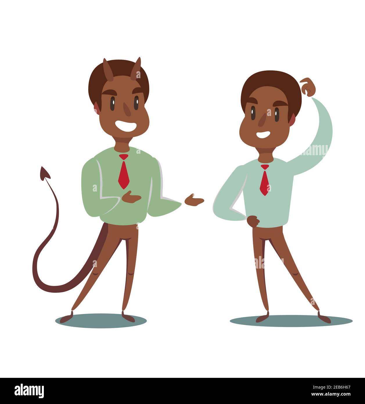 Diavolo e uomo d'affari. Illustrazione di concetto di affari di un uomo d'affari che fa un affare con il diavolo. Illustrazione Vettoriale