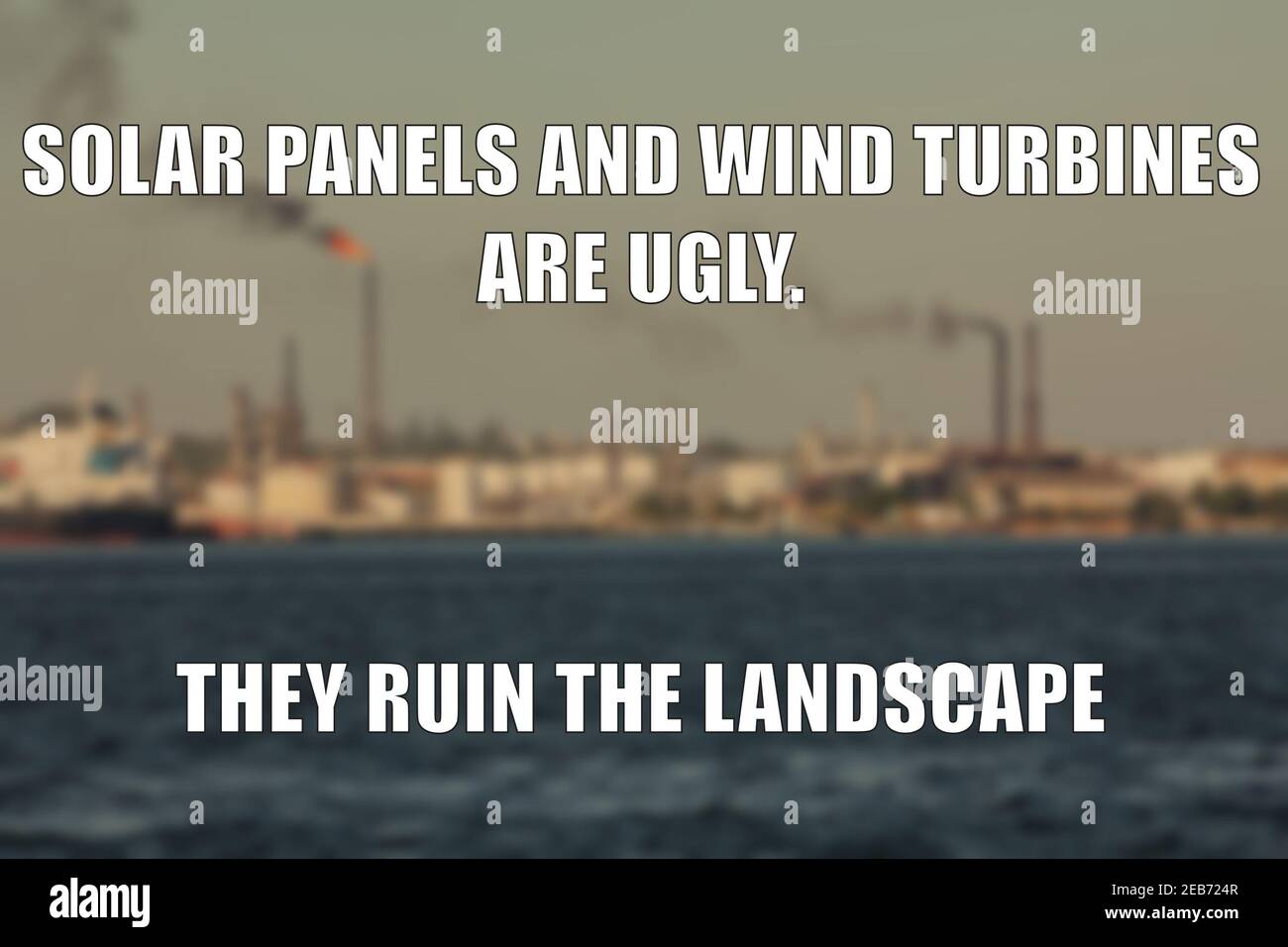 Energie rinnovabili divertente meme per la condivisione dei social media. Energia rinnovabile opposti scherzo. Foto Stock