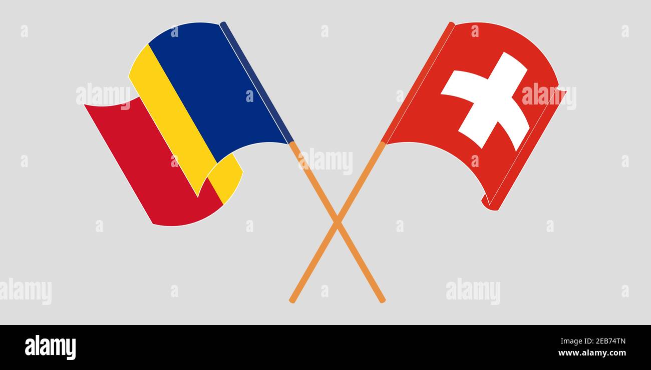Bandiere incrociate e sventolanti della Romania e della Svizzera. Illustrazione vettoriale Illustrazione Vettoriale