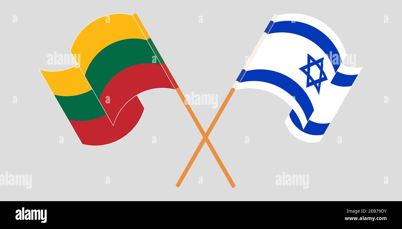 Bandiere incrociate e sventolanti di Israele e Lituania. Illustrazione vettoriale Illustrazione Vettoriale