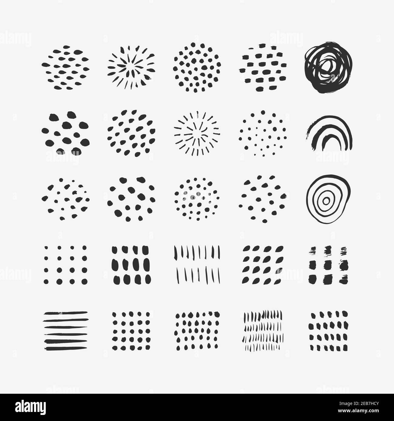 Elementi grafici astratti in stile minimal trendy. Insieme vettoriale di trama disegnata a mano Illustrazione Vettoriale