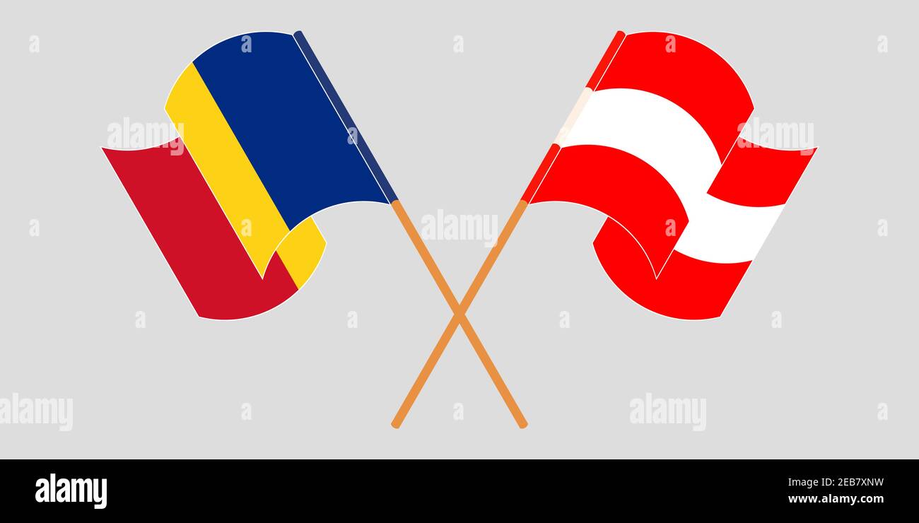 Bandiere incrociate e sventolanti di Romania e Austria. Illustrazione vettoriale Illustrazione Vettoriale