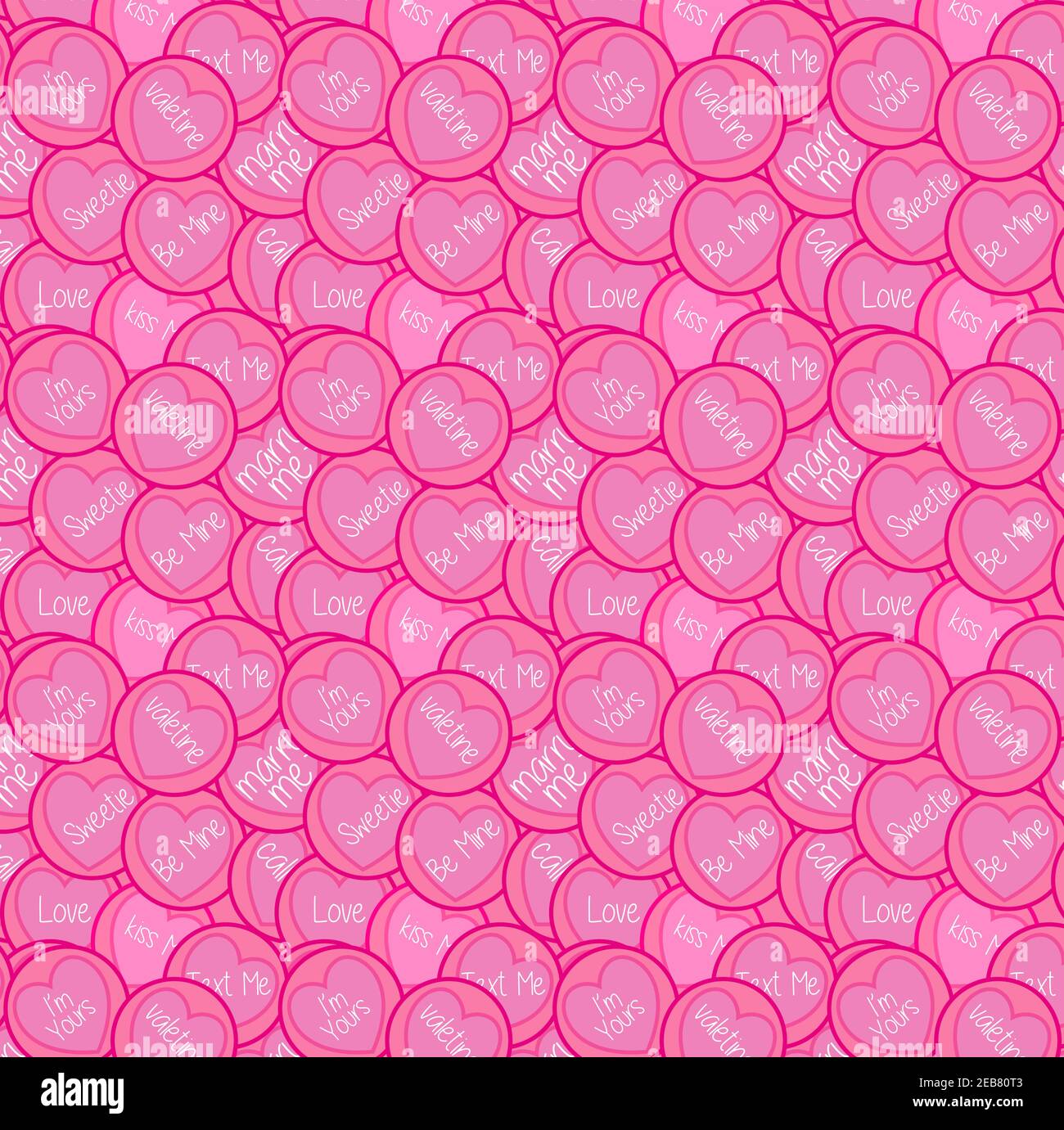 Pattern vettoriale senza cuciture con messaggi d'amore e romanticismo su rosa amore cuori Illustrazione Vettoriale