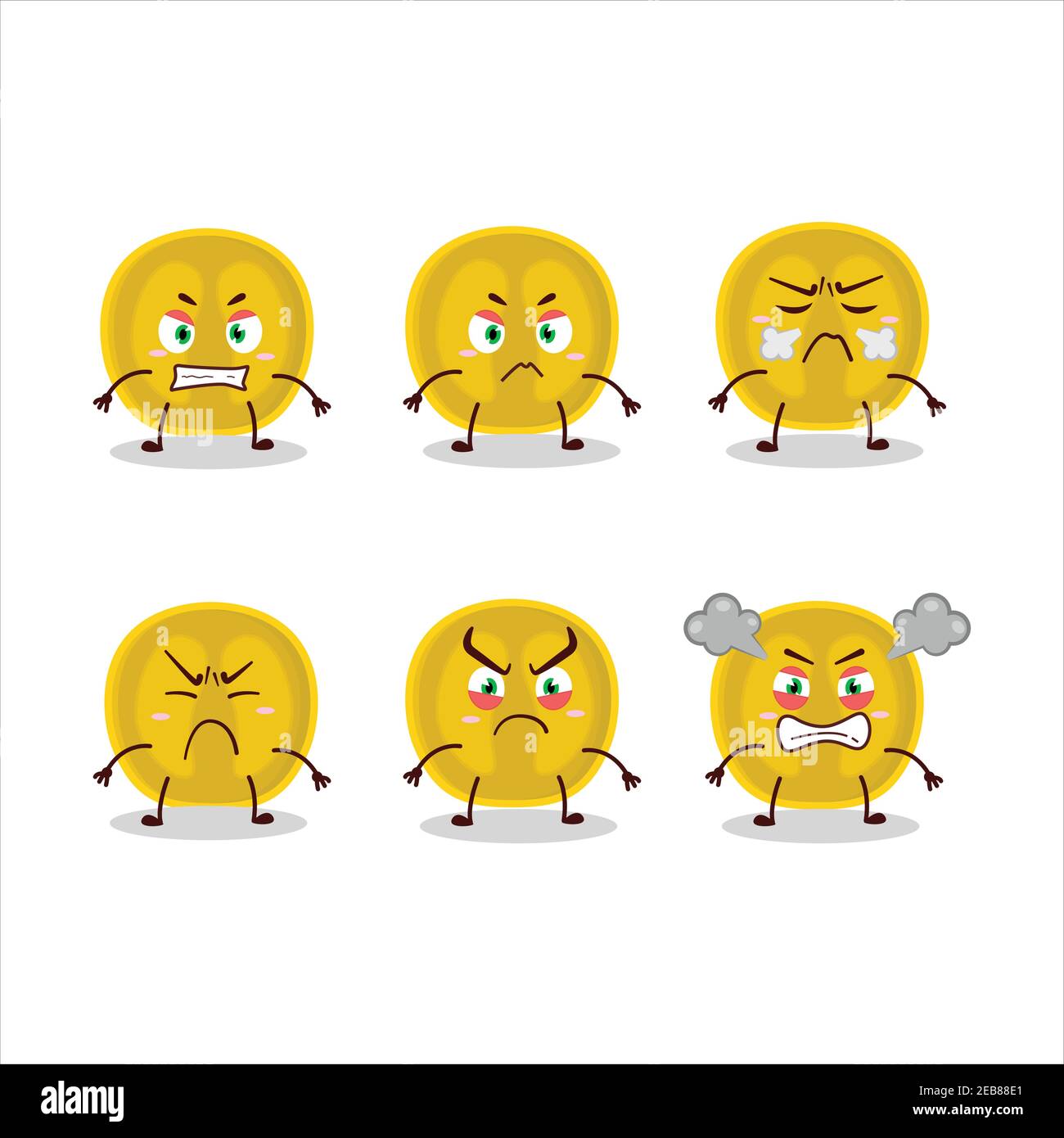 Fetta di nance cartoon carattere con varie espressioni arrabbiate. Illustrazione vettoriale Illustrazione Vettoriale