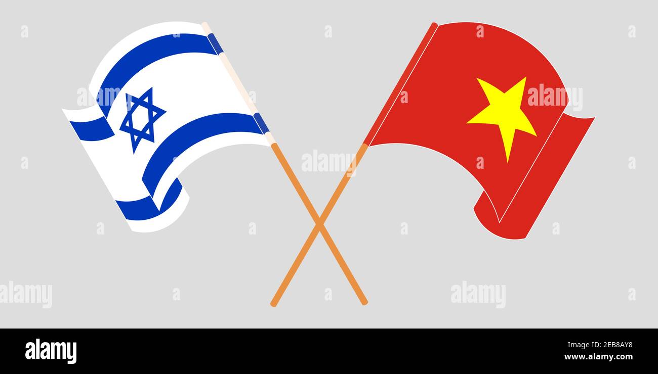 Bandiere incrociate e sventolanti di Israele e Vietnam. Illustrazione vettoriale Illustrazione Vettoriale