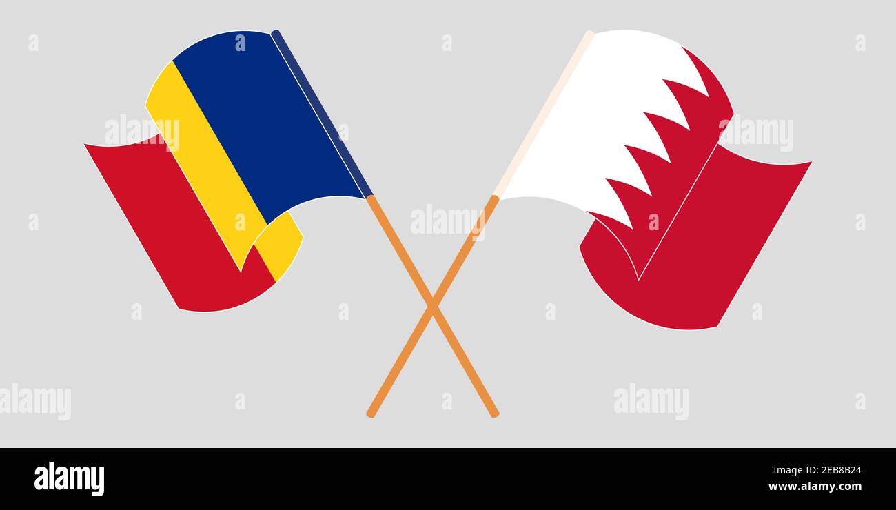 Bandiere incrociate e sventolanti della Romania e del Bahrein. Illustrazione vettoriale Illustrazione Vettoriale