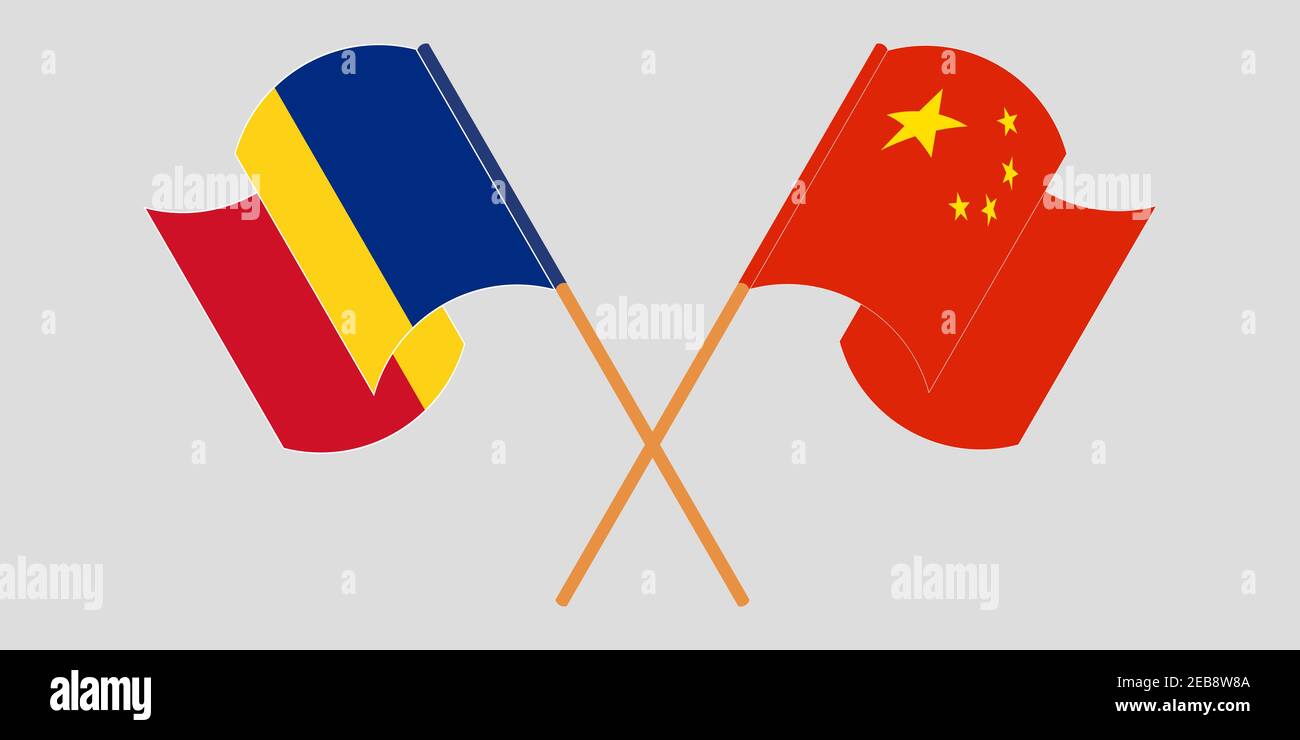 Bandiere incrociate e sventolanti di Romania e Cina. Illustrazione vettoriale Illustrazione Vettoriale