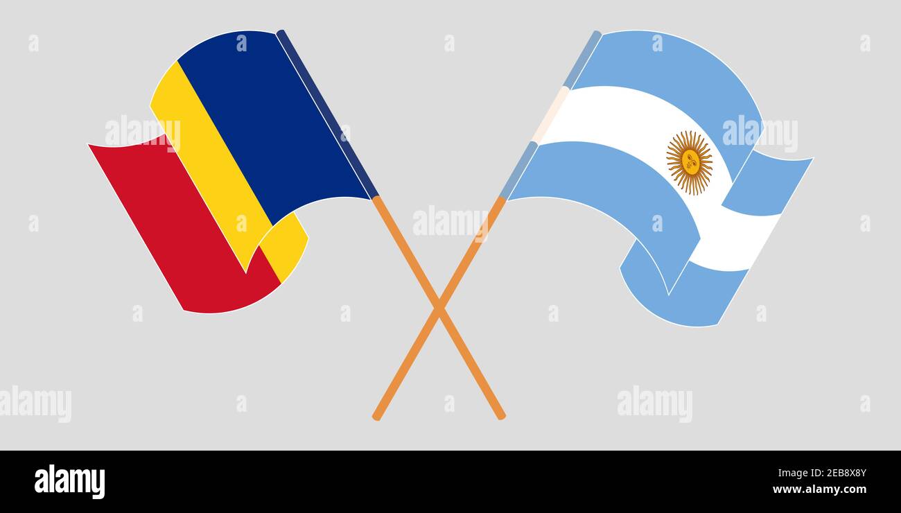 Bandiere incrociate e sventolanti di Romania e Argentina. Illustrazione vettoriale Illustrazione Vettoriale