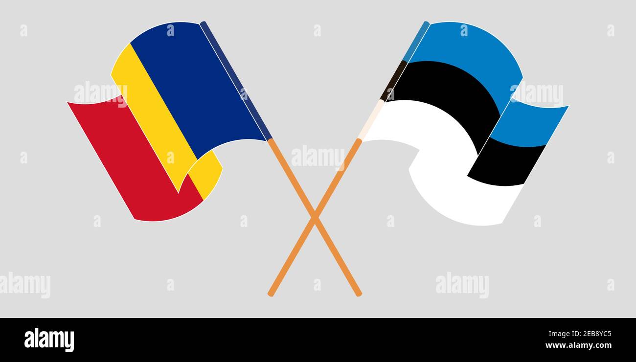 Bandiere incrociate e sventolanti di Romania ed Estonia. Illustrazione vettoriale Illustrazione Vettoriale