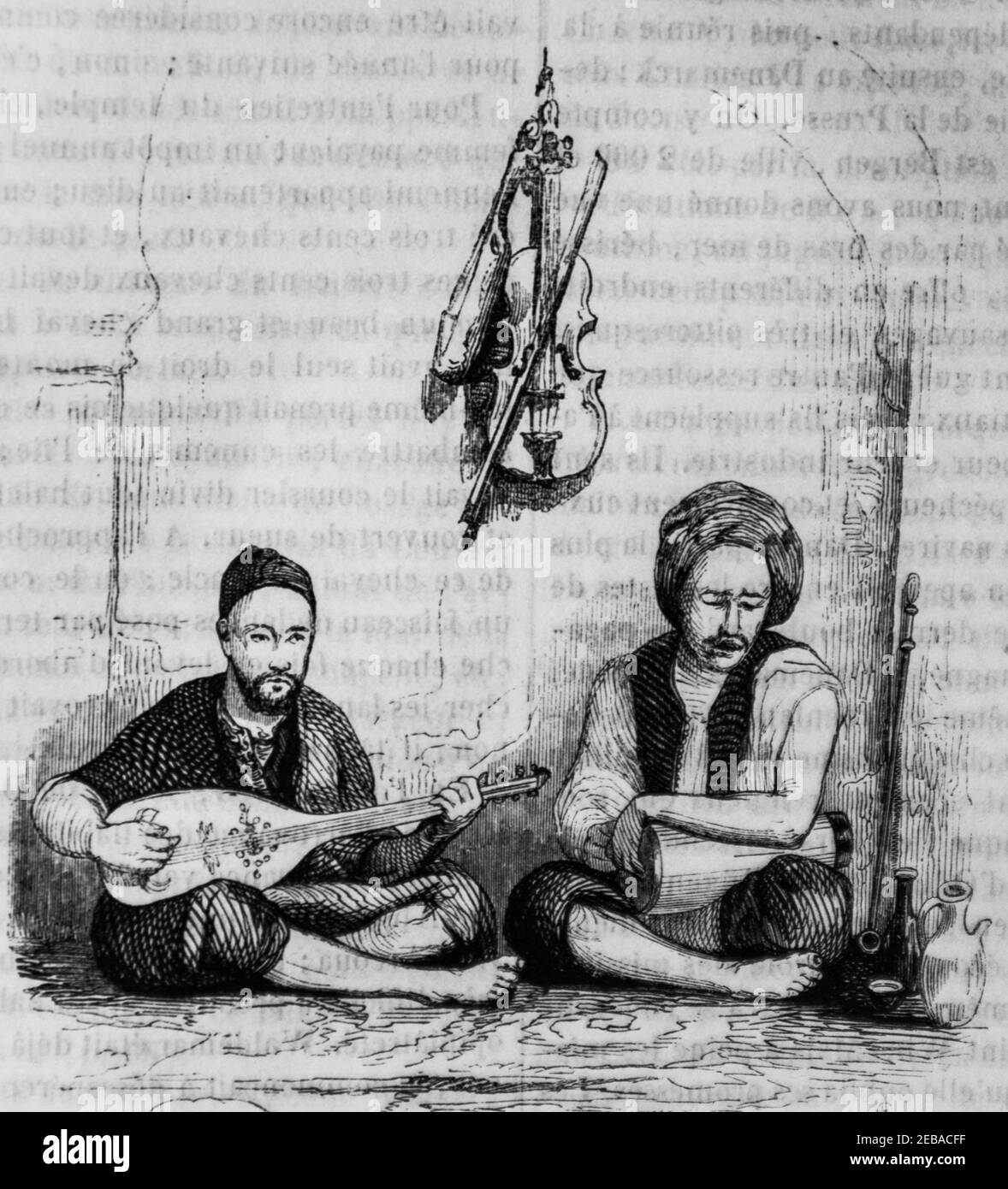 musicien arabe, , le magazin pittoresque par edouard charton 1855 Foto Stock