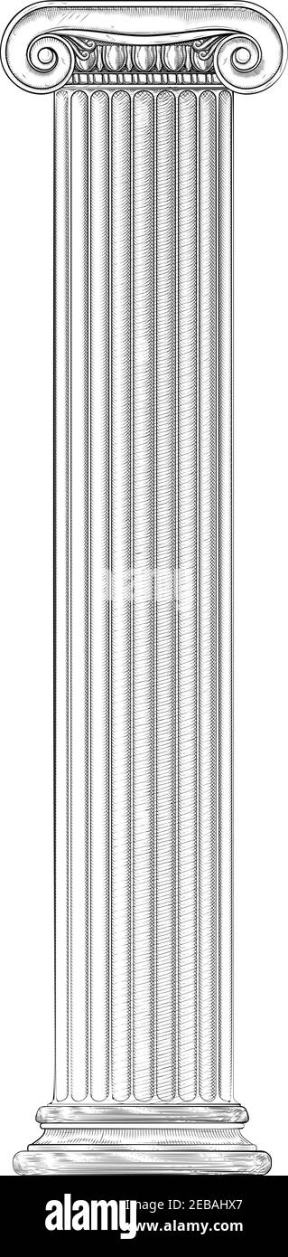 Colonna romana classica greca colonna colonna d'epoca Woodcut Illustrazione Vettoriale