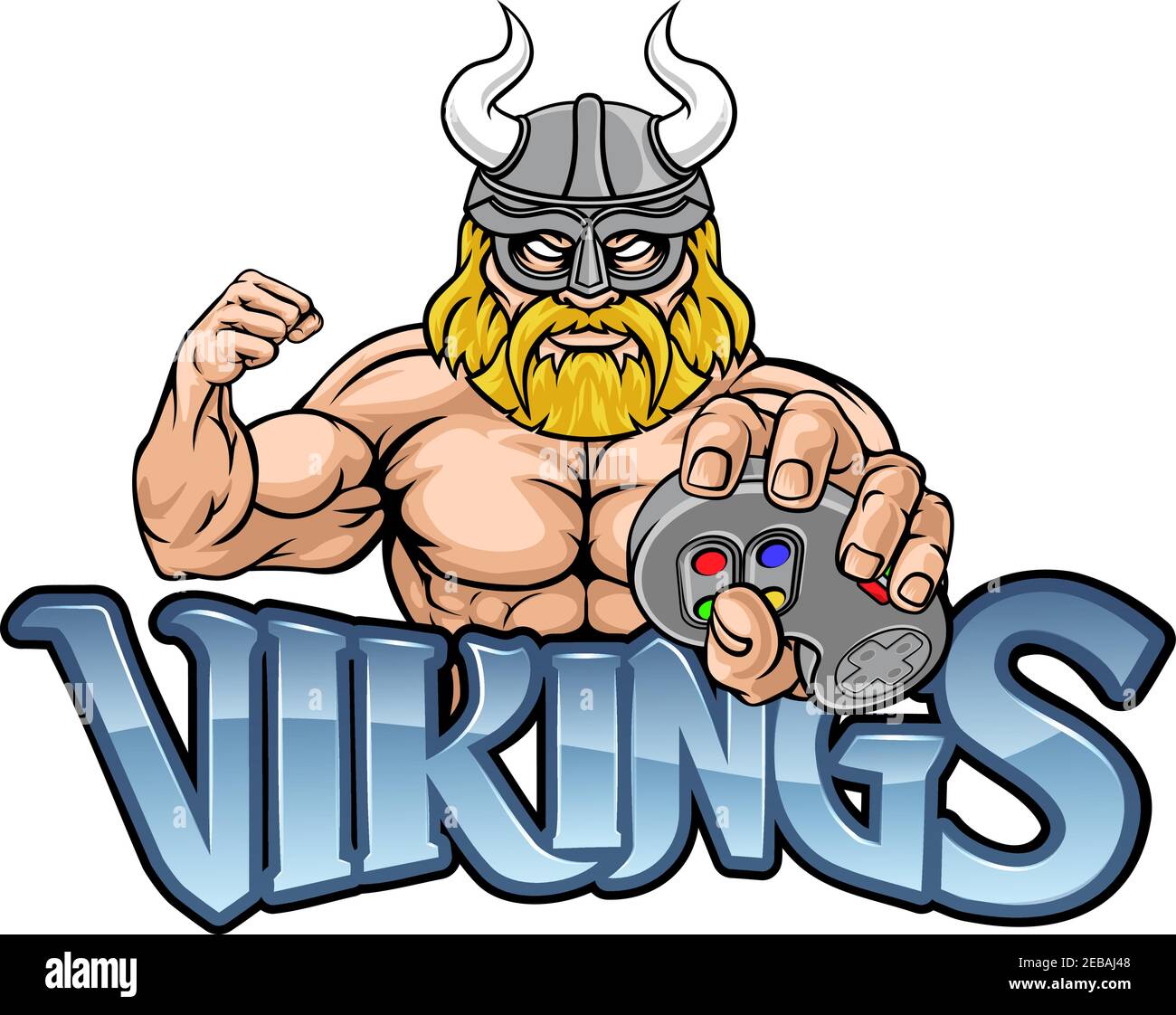 Viking Gamer Gladiator guerriero mascotte del Controller Illustrazione Vettoriale