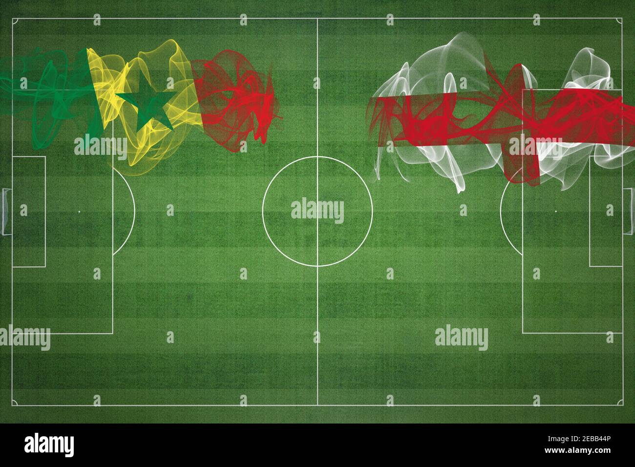 Senegal vs Inghilterra Soccer Match, colori nazionali, bandiere nazionali, campo di calcio, gioco di calcio, concetto di competizione, spazio copia Foto Stock