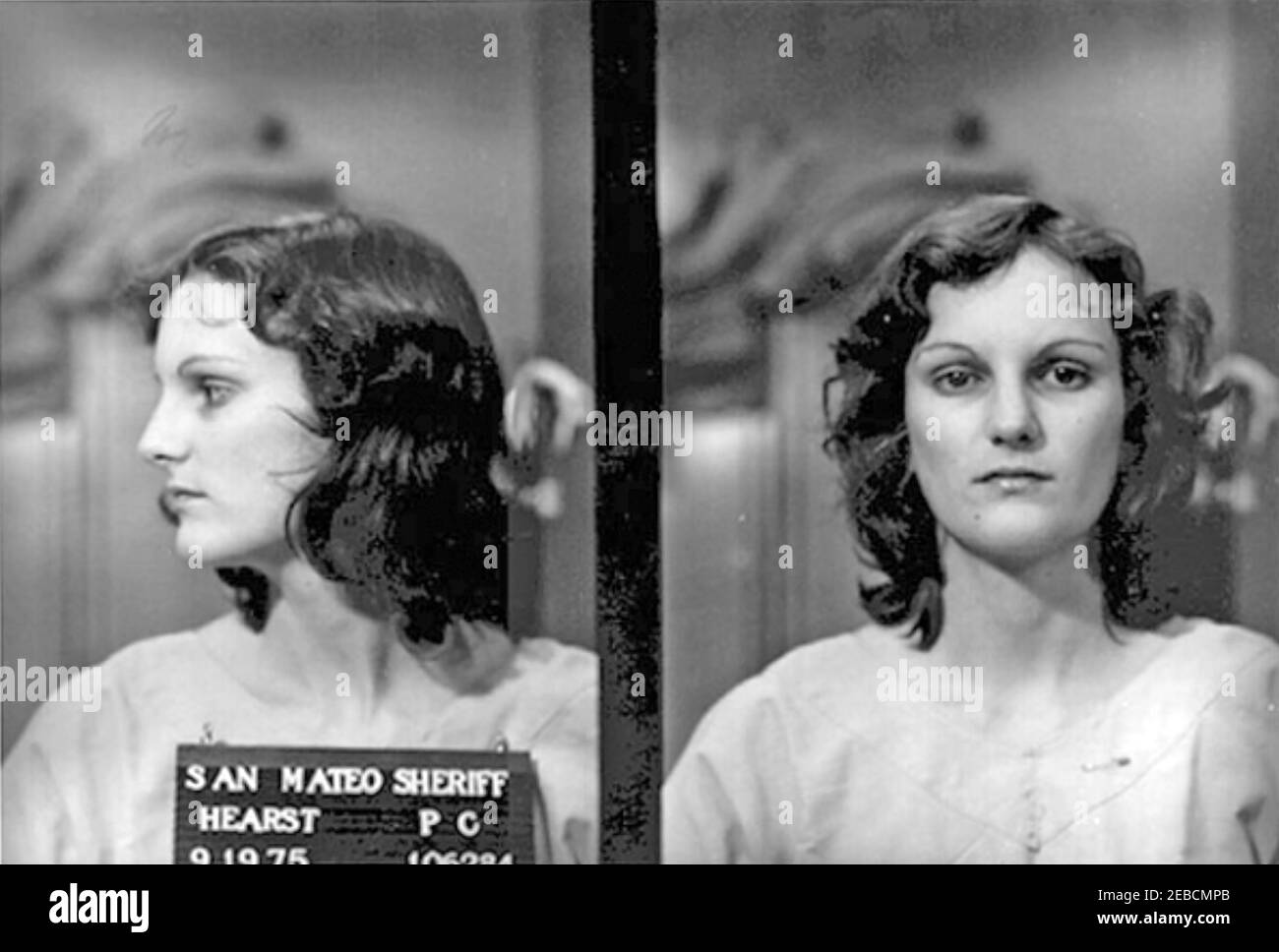 PATTY HEARST autore americano e attrice cinematografica. Mug è stato ucciso dal Dipartimento di polizia di San Mateo dopo il suo arresto per rapina bancaria nel settembre 1975 Foto Stock