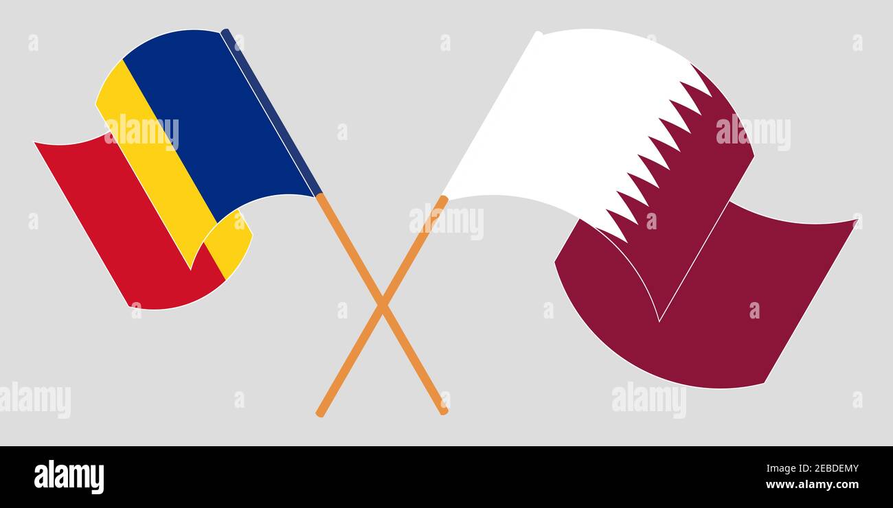 Bandiere incrociate e sventolanti della Romania e del Qatar. Illustrazione vettoriale Illustrazione Vettoriale