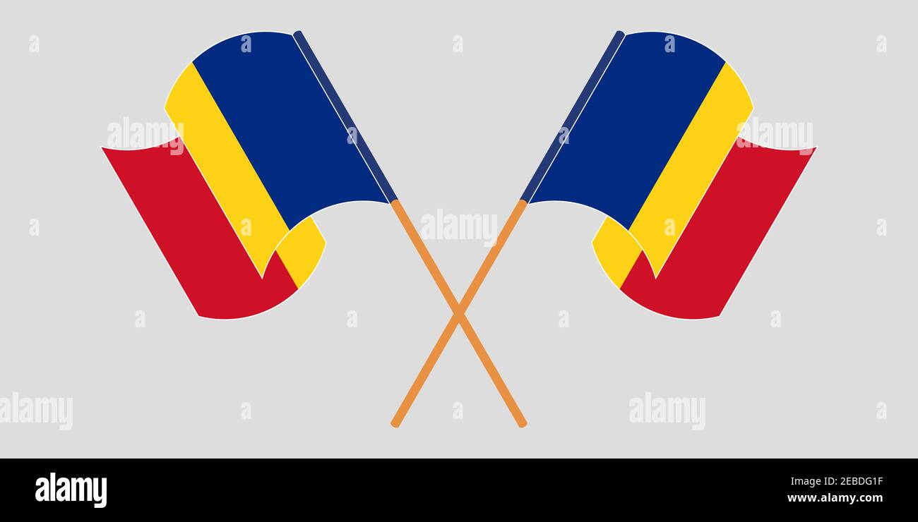 Bandiere incrociate e sventolanti della Romania. Illustrazione vettoriale Illustrazione Vettoriale